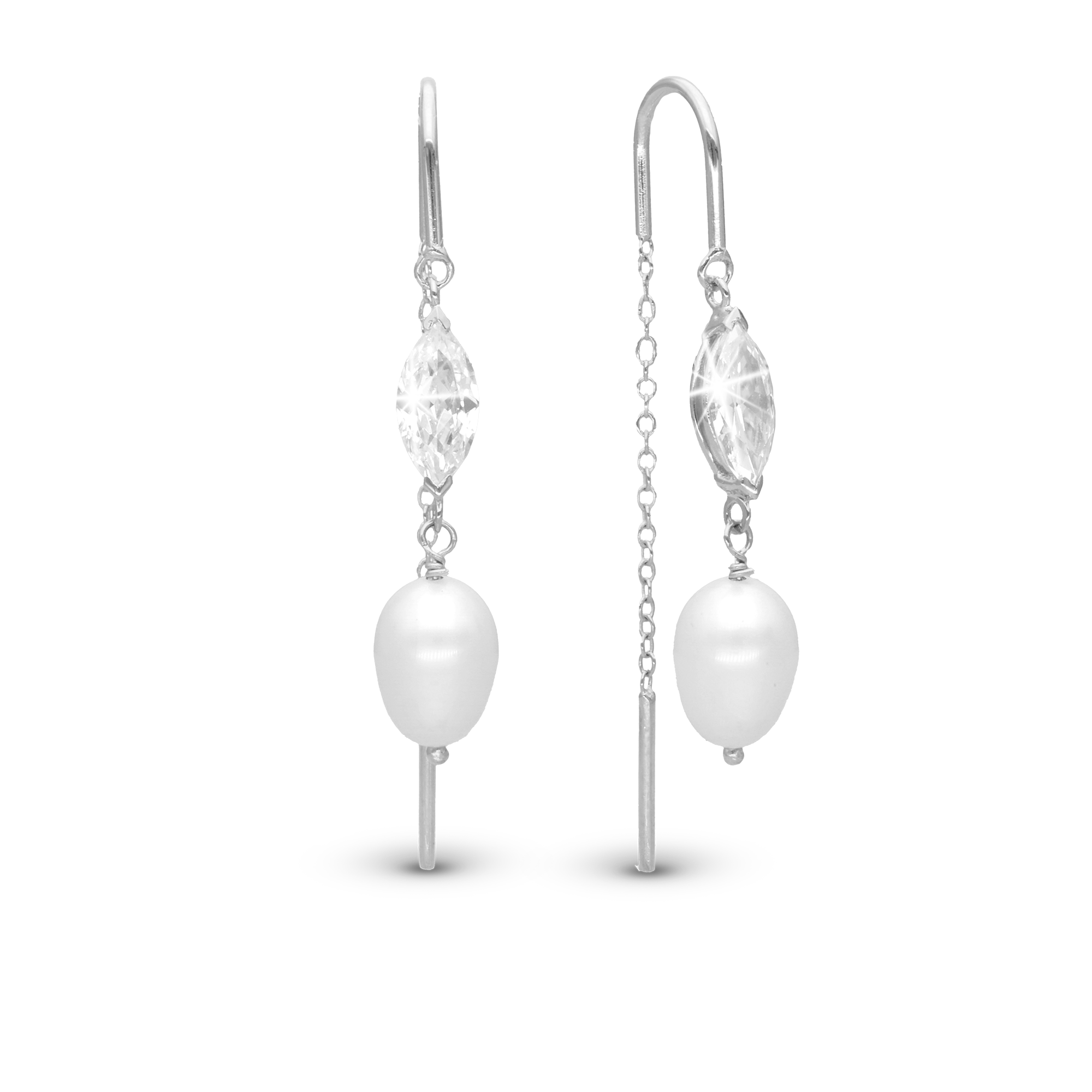 Light Me Up Dangle Earring - Polished Sterling Silver with 4 white Freshwater pearls