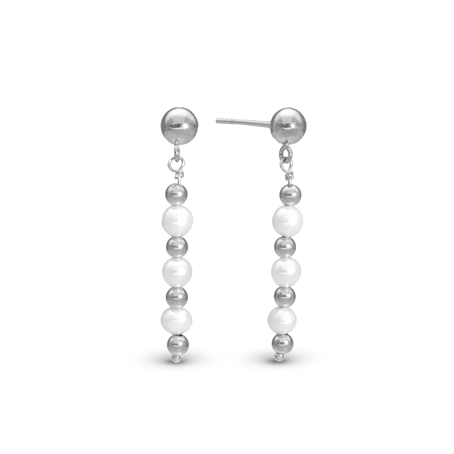 Pearl Mix Dangle Earring - Polished Sterling Silver with 6 white Ferskvandsperler