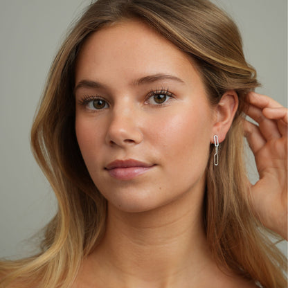 Spirit Dangle Earring - Polished Sterling Silver with 44 white Cubic Zirkonia