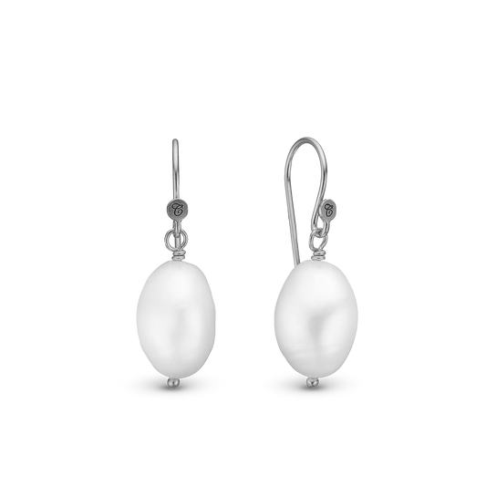 Pearl Dream Dangle Earring - Polished Sterling Silver with 2 white Ferskvandsperler