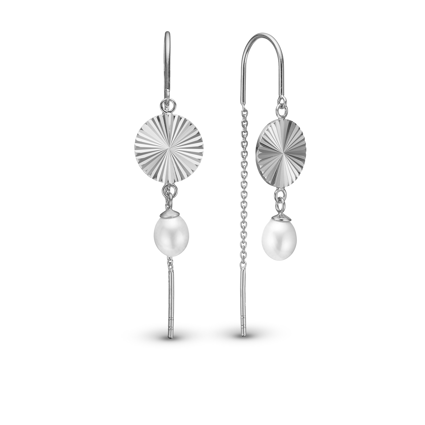 Sparkle Life Dangle Earring - Sterling Silver with 2 white Ferskvandsperler