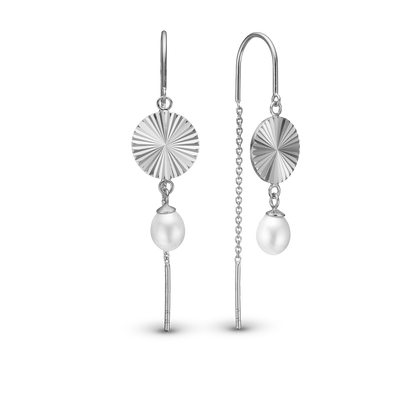 Sparkle Life Dangle Earring - Sterling Silver with 2 white Ferskvandsperler