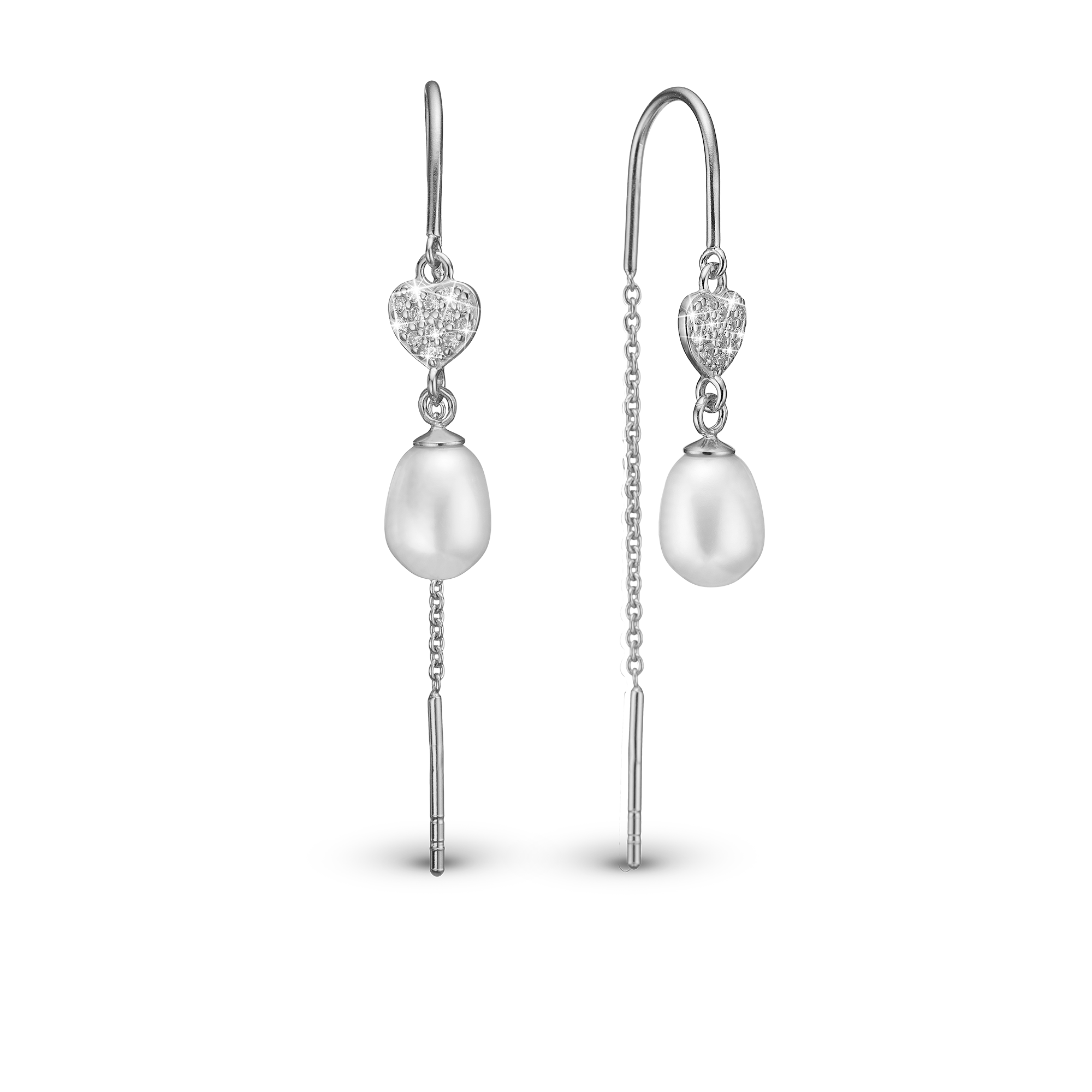 Precious Heart Dangle Earring - Sterling Silver with 28 white Freshwater Pearls