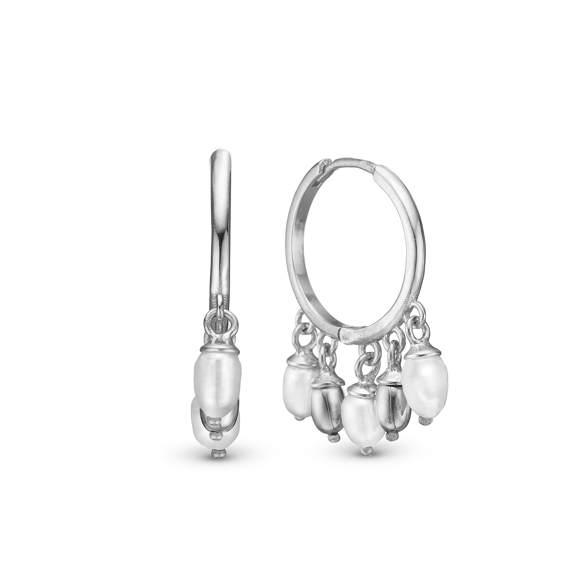 Magic Pearls Hoops - Sterling Silver with 6 white Freshwater Pearls