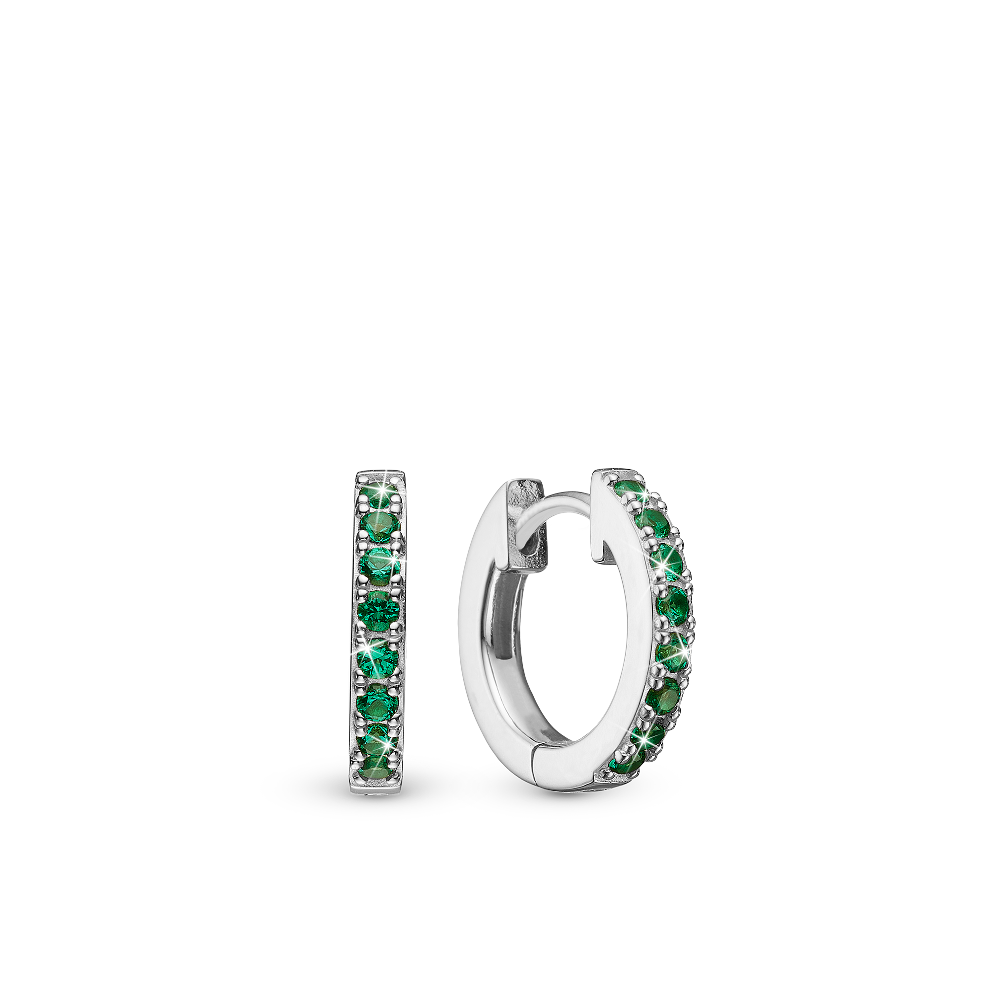 Green Circles Hoops - Sterling Silver with 16 Greenne Cubic Zirkonia