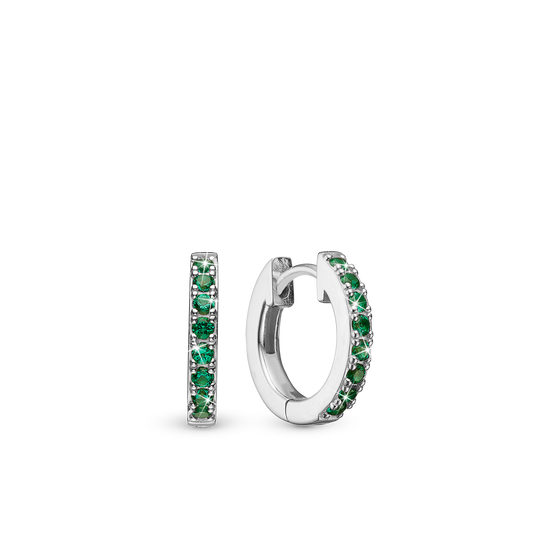 Green Circles Hoops - Sterling Silver with 16 Greenne Cubic Zirkonia