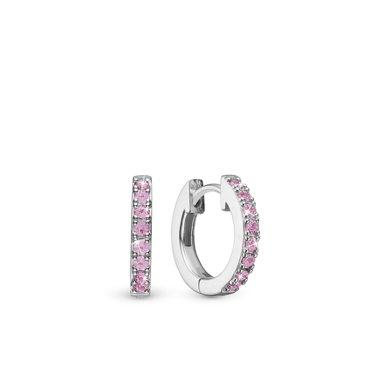 Pink Circles Hoops - Sterling Silver with 16 Pinke Cubic Zirkonia