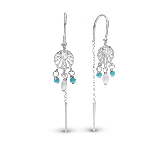 Ocean Sunset Dangle Earring - Polished Sterling Silver with 18 white Cubic Zirkonia