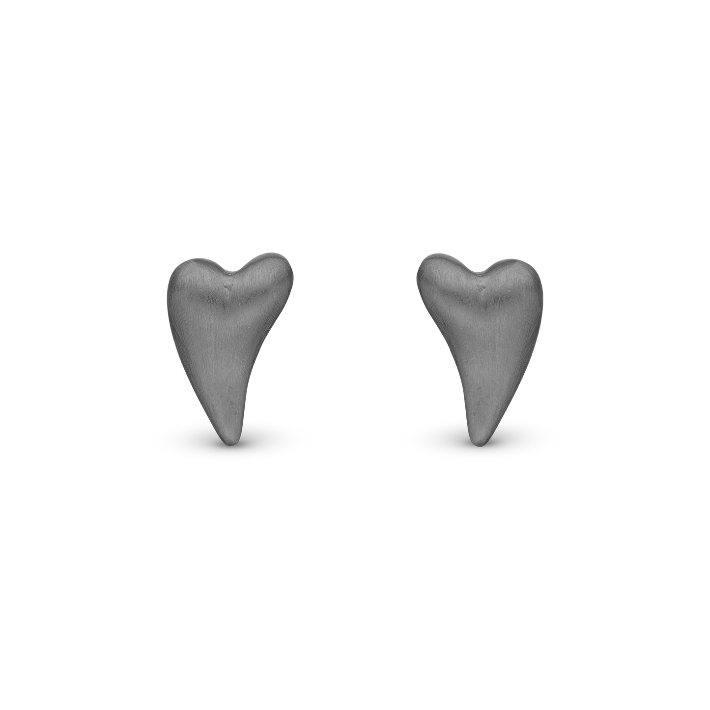 Brushed Hearts Stud Earrings - Ruthenium Plated
