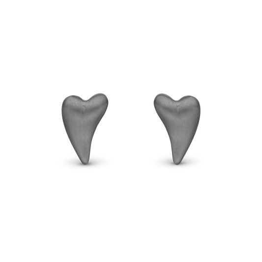Brushed Hearts Stud Earrings - Ruthenium Plated