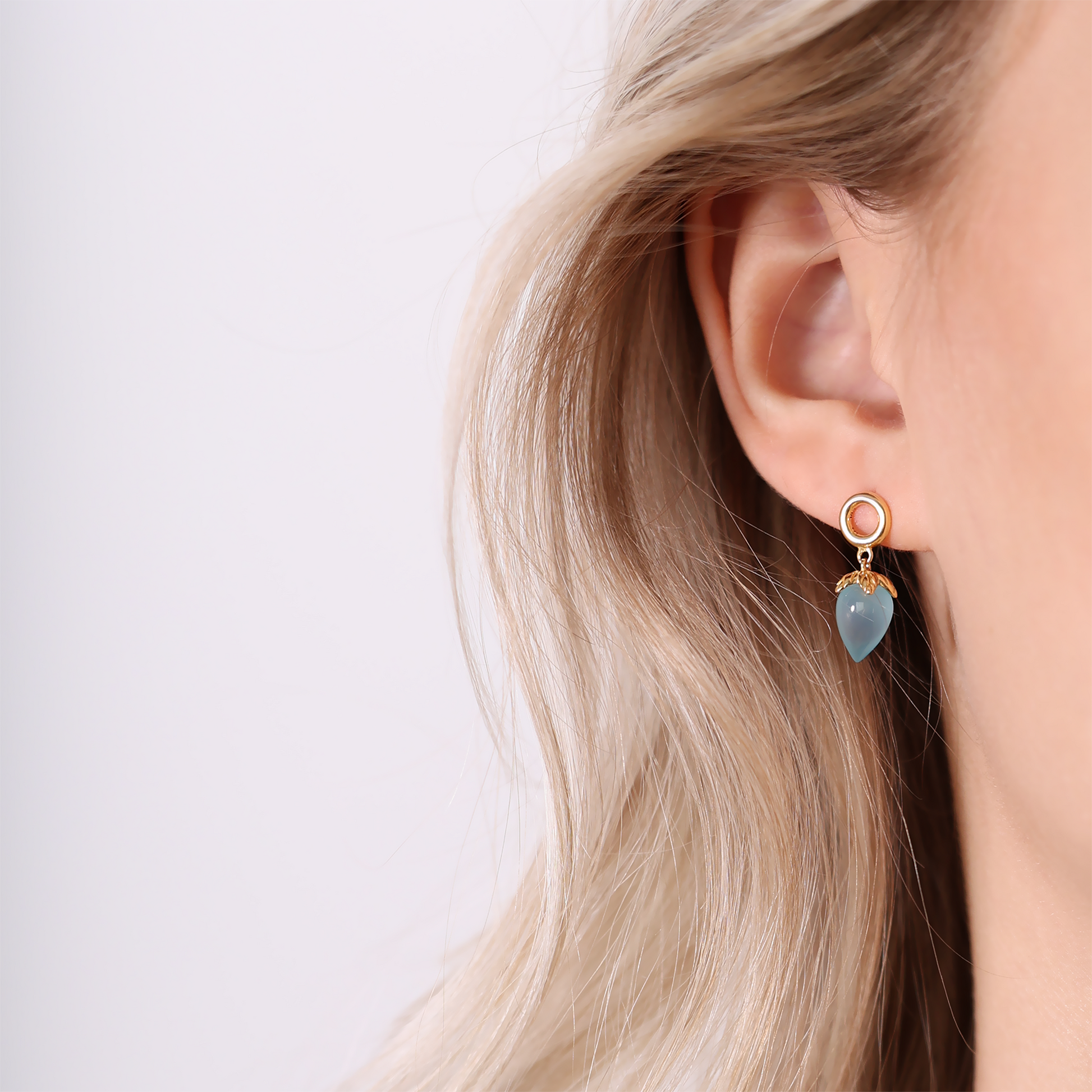 Blue Chalcedony Stud Earrings - CHRISTINA