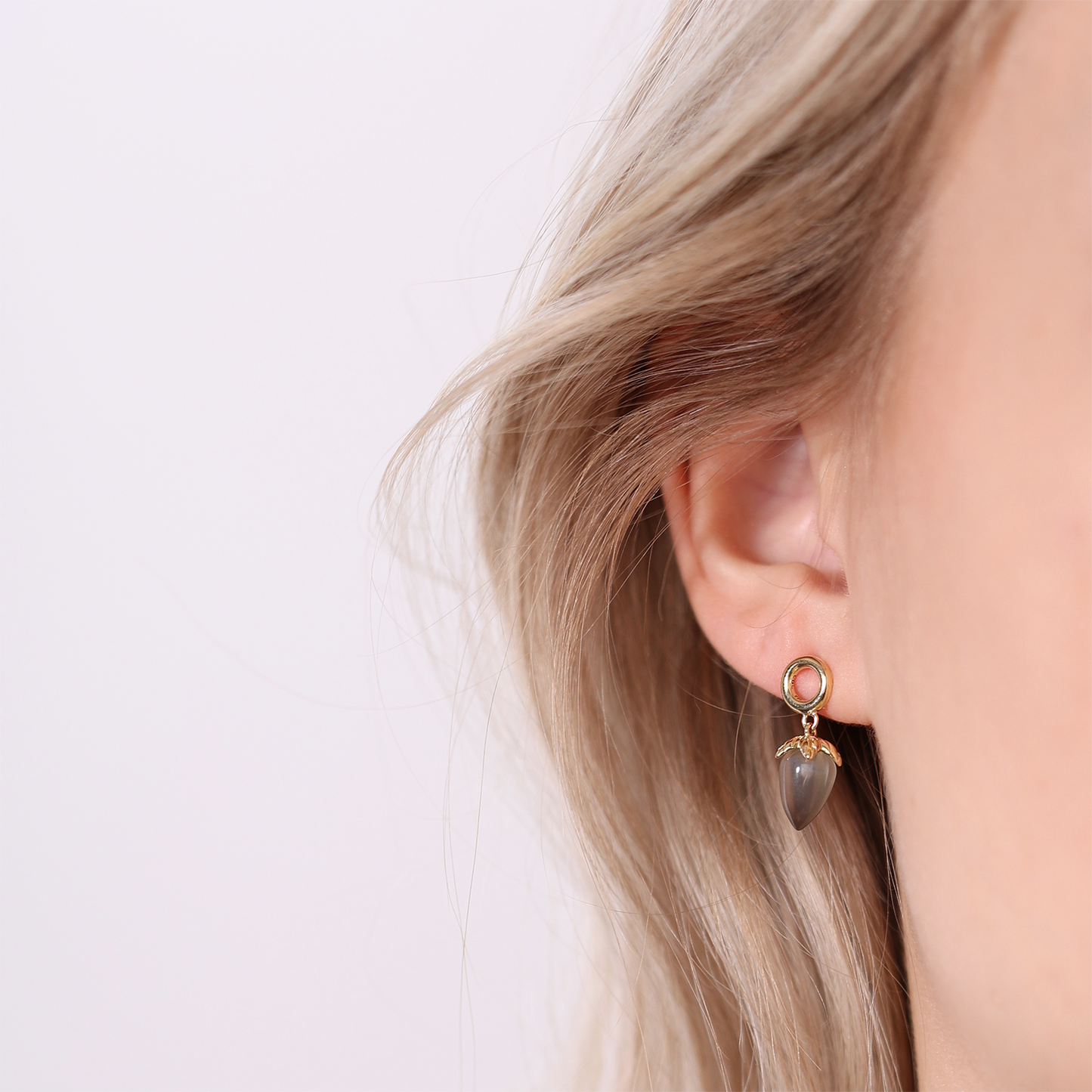 Grey Moonstone Stud Earrings - CHRISTINA
