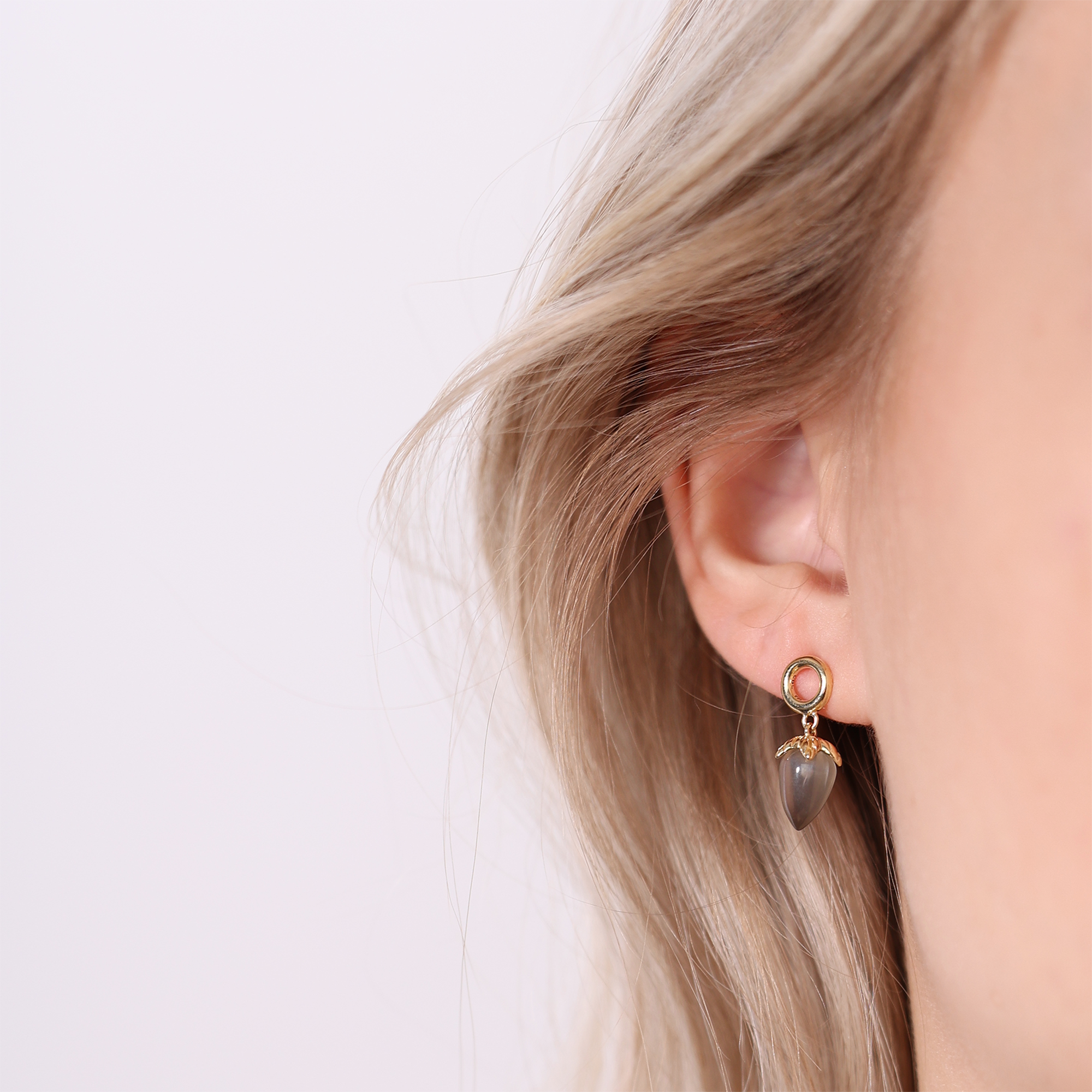 Grey Moonstone Stud Earrings - CHRISTINA