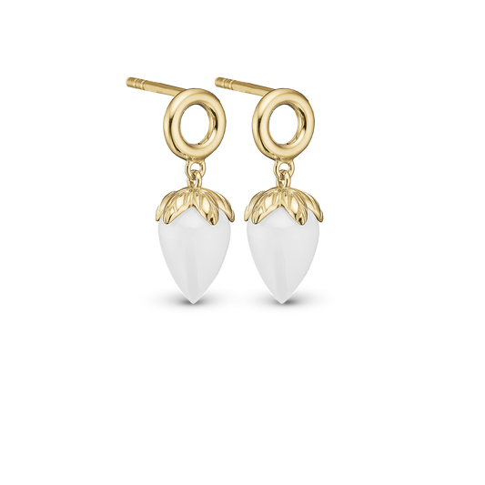 White Chalcedony Stud Earrings - Polished Gold Plated Sterling Silver with 1 Kalcedon