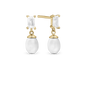 Pearl Baguette Stud Earrings - Polished Gold Plated Sterling Silver with 4 white Ferskvandsperler