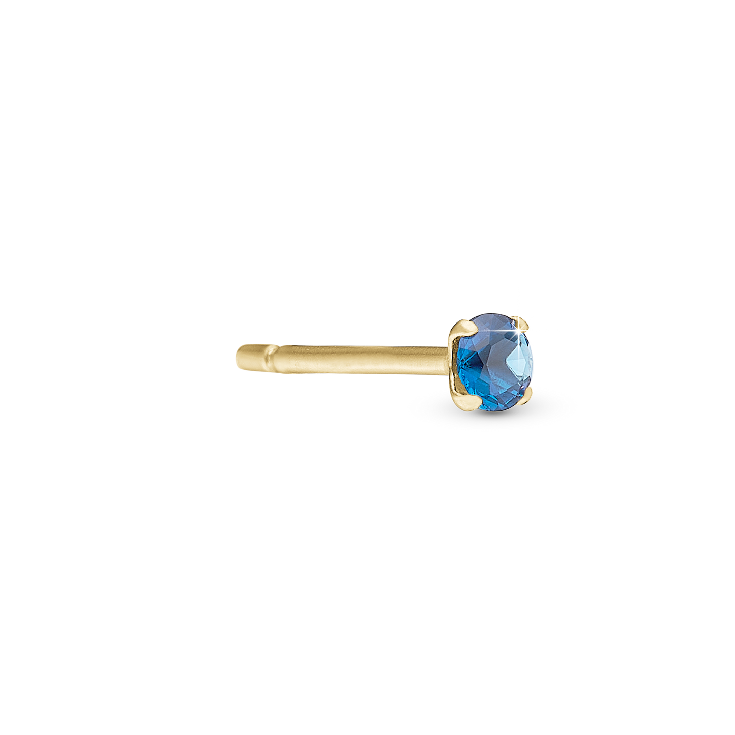 Evening Blue Simple Earring Stud / Single Stud - Polished Gold Plated Sterling Silver with 1 Cubic Zirkonia