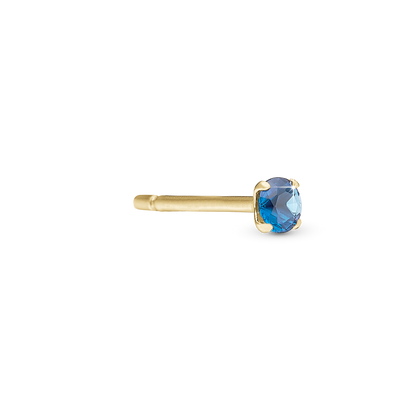 Evening Blue Simple Earring Stud / Single Stud - Polished Gold Plated Sterling Silver with 1 Cubic Zirkonia