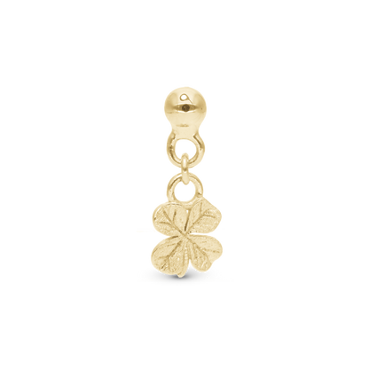 Dangling FoWatch Leaf Clover Simple Earring Stud / Single Stud - Brushed Gold Plated Sterling Silver