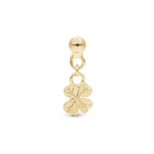 Dangling FoWatch Leaf Clover Simple Earring Stud / Single Stud - Brushed Gold Plated Sterling Silver
