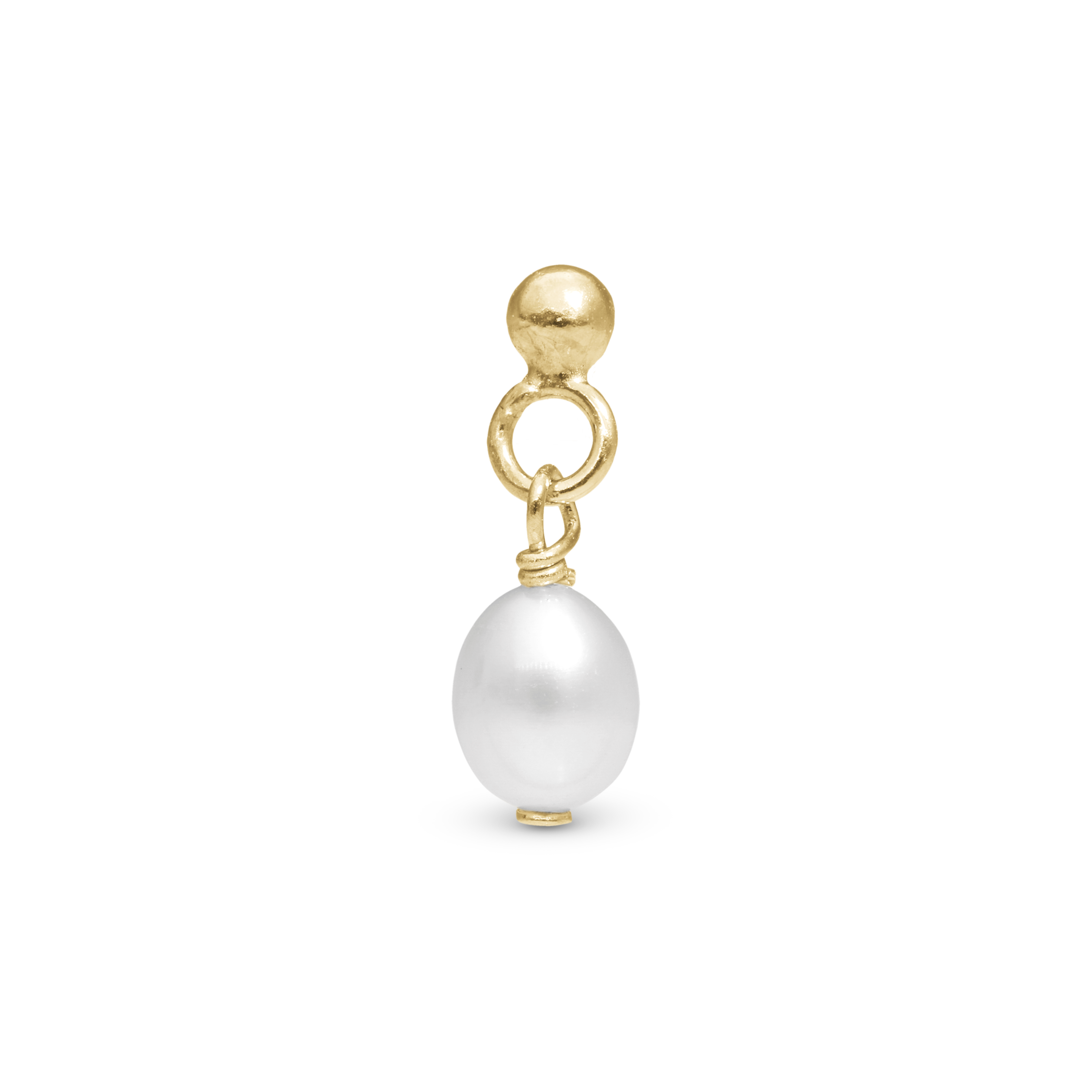 Dangling Pearl Simple Earring Stud / Single Stud - Polished Gold Plated Sterling Silver with 1 Ferskvandsperle