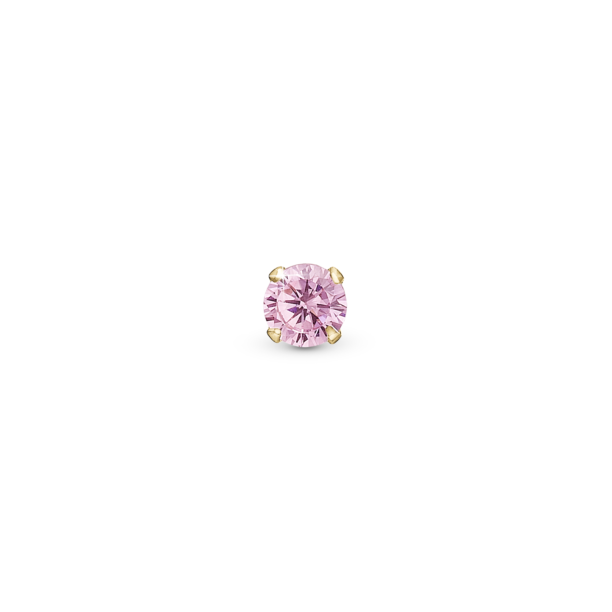 Pink Delight Simple Earring Stud / Single Stud - Polished Gold Plated Sterling Silver with 1 Cubic Zirkonia