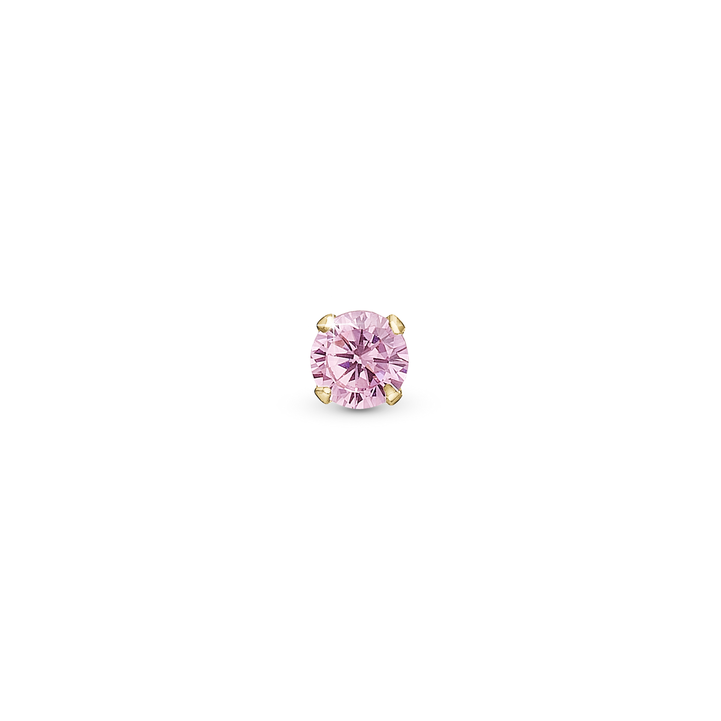 Pink Delight Simple Earring Stud / Single Stud - Polished Gold Plated Sterling Silver with 1 Cubic Zirkonia