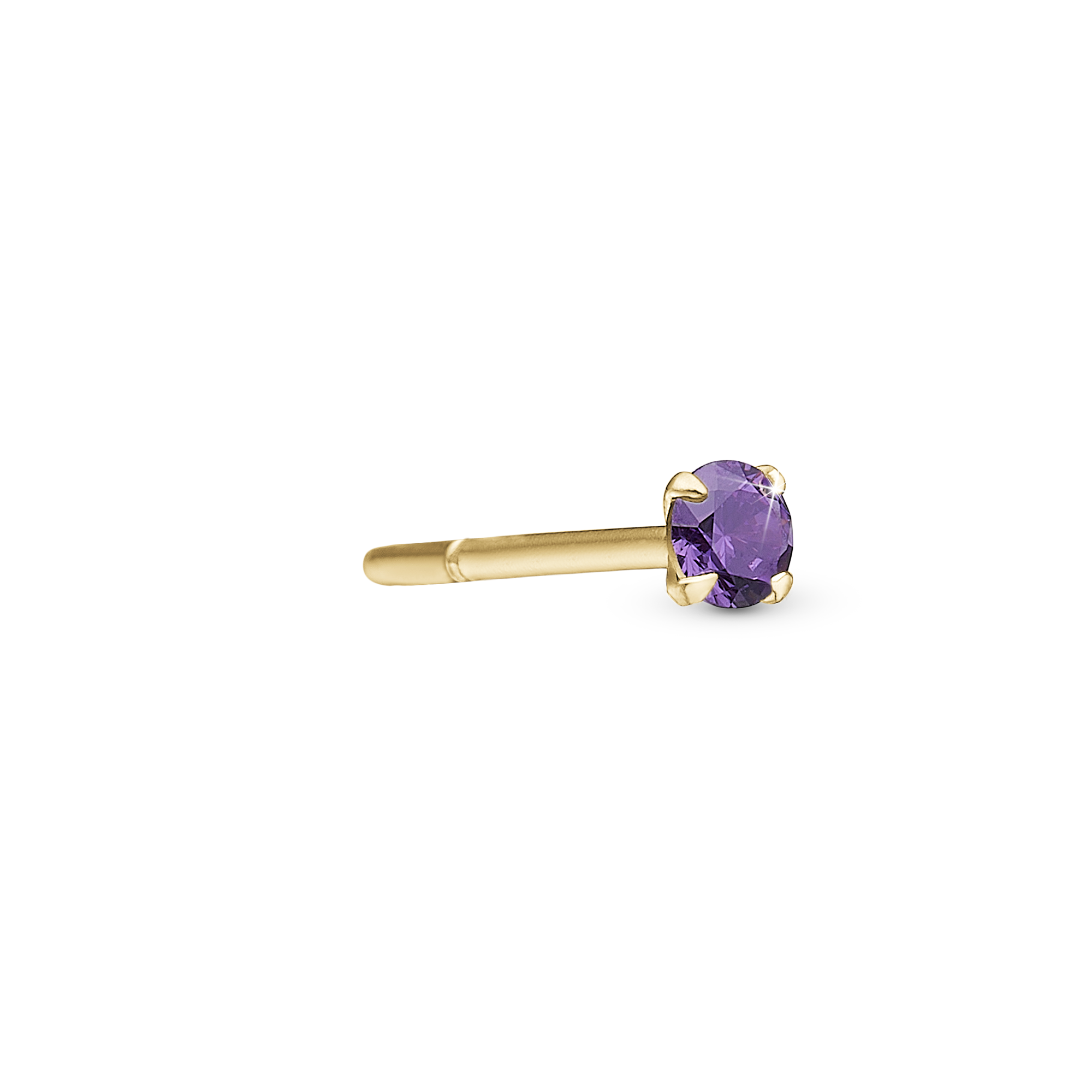 Purple Dance Enkelt Ørestik / Single Stud - Blankpoleret Forgyldt Sterling Sølv m. 1 Cubic Zirkonia