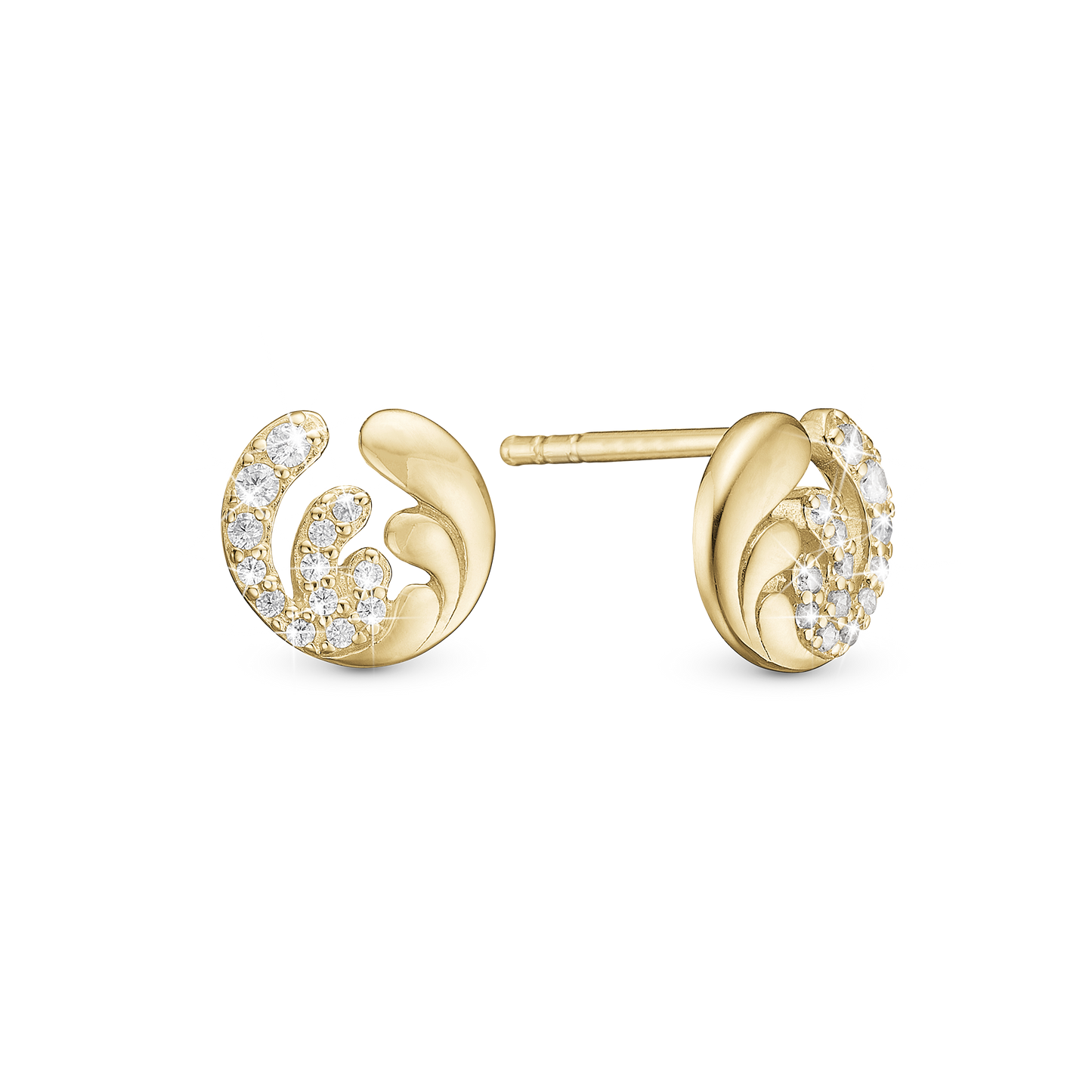Ocean Splash Stud Earrings - Gold Plated Sterling Silver with 26 white Cubic Zirkonia