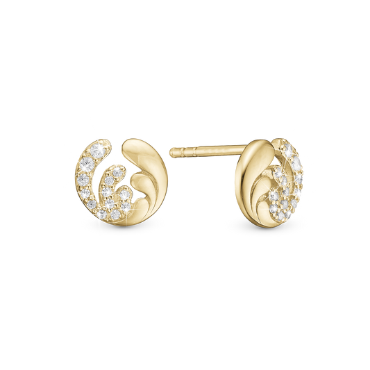 Ocean Splash Stud Earrings - Gold Plated Sterling Silver with 26 white Cubic Zirkonia