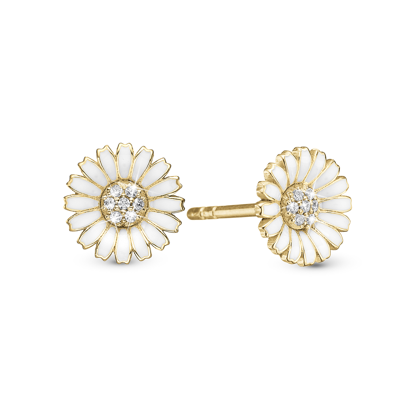 Marguerite CZ 8mm Stud Earrings - Gold Plated Sterling Silver with 14 white Cubic Zirkonia