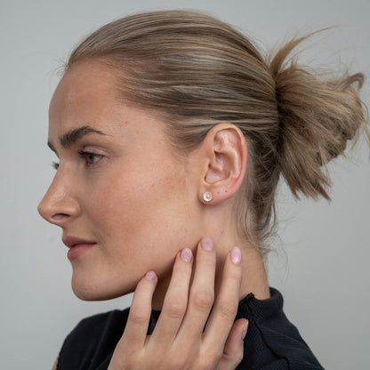 Marguerite CZ 8mm Stud Earrings - Gold Plated Sterling Silver with 14 white Cubic Zirkonia