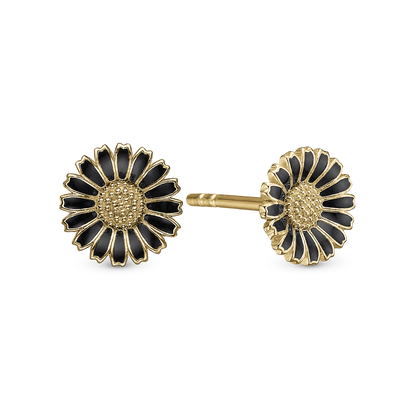 Marguerite black 8mm Stud Earrings - Gold Plated Sterling Silver