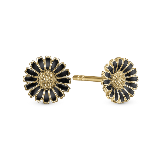 Marguerite black 8mm Stud Earrings - Gold Plated Sterling Silver