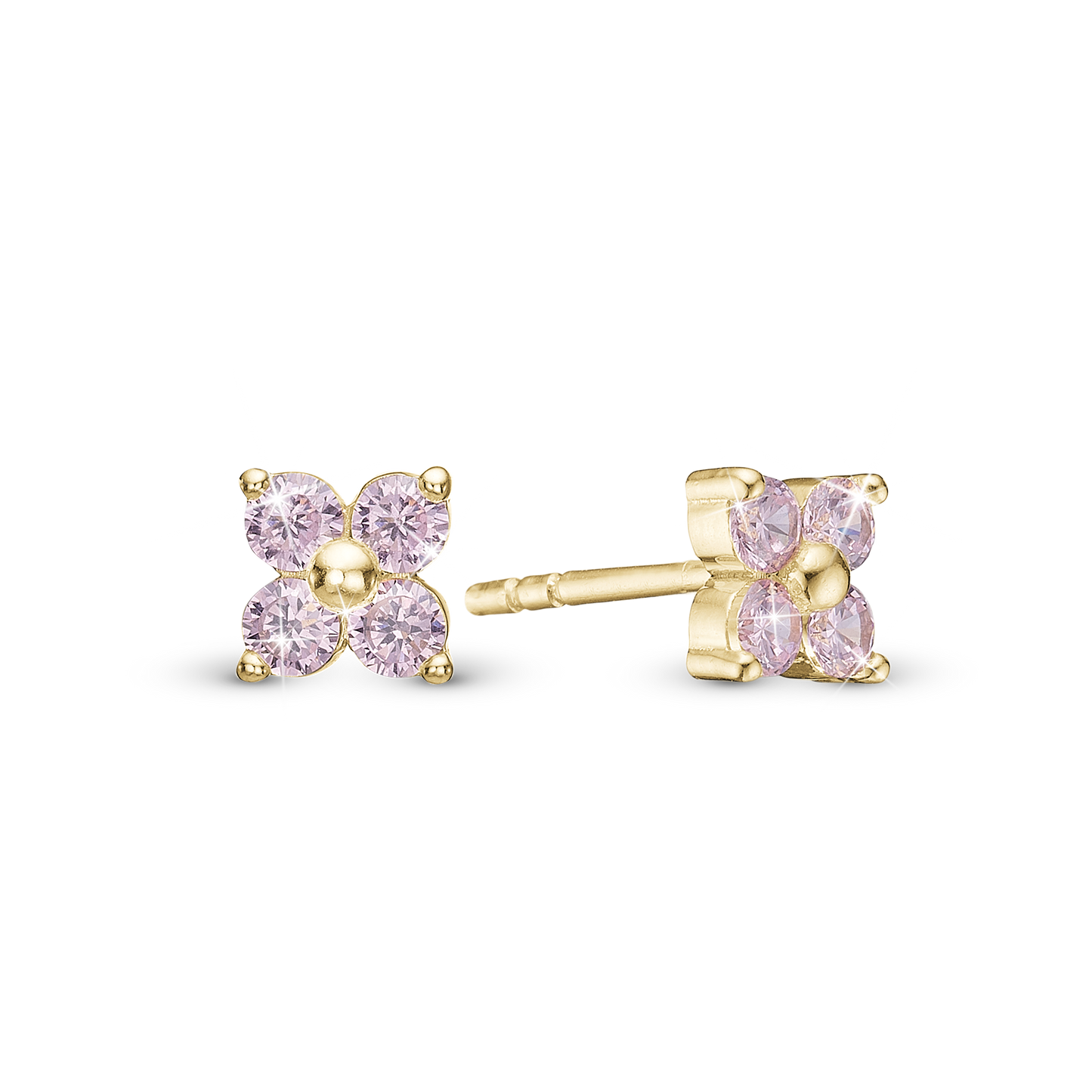 Pink Magic Stud Earrings - Gold Plated Sterling Silver with 8 Pinke Cubic Zirkonia