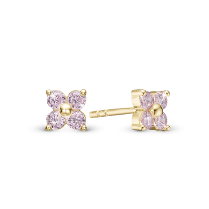 Pink Magic Stud Earrings - Gold Plated Sterling Silver with 8 Pinke Cubic Zirkonia