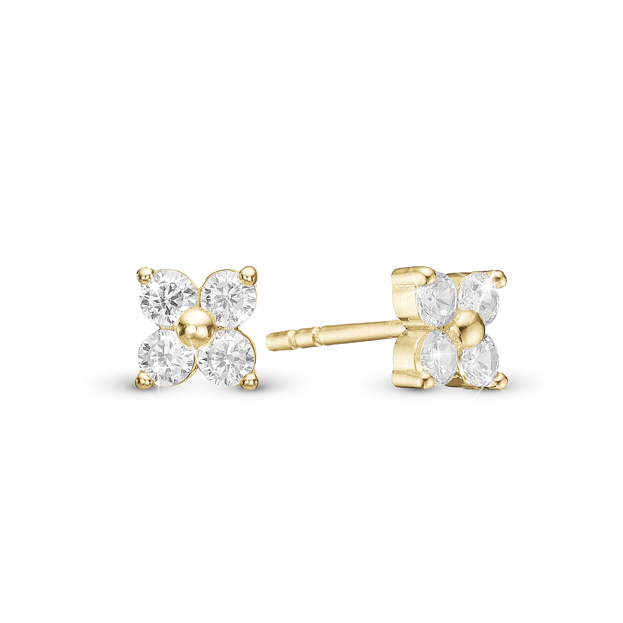White Magic Stud Earrings - Gold Plated Sterling Silver with 8 white Cubic Zirkonia