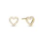 Shimmery Heart Stud Earrings - Polished Gold Plated Sterling Silver with 36 white Cubic Zirkonia