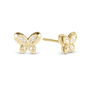Vibrant Butterfly Stud Earrings - Polished Gold Plated Sterling Silver with 12 white Cubic Zirkonia