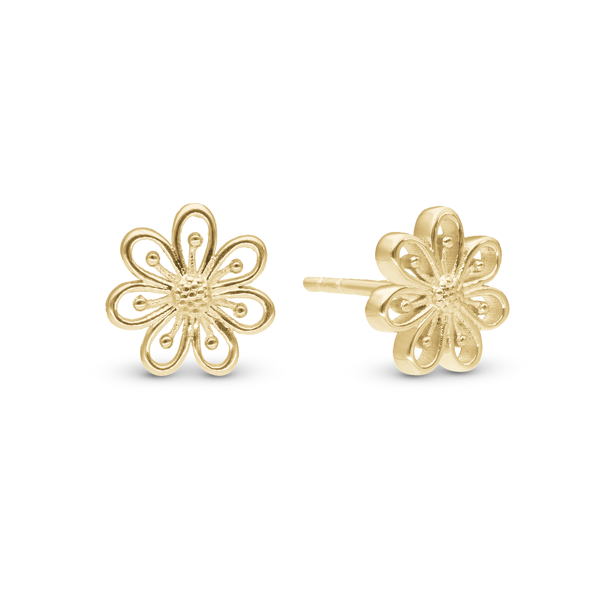 Flower Heaven Stud Earrings - Polished Gold Plated Sterling Silver