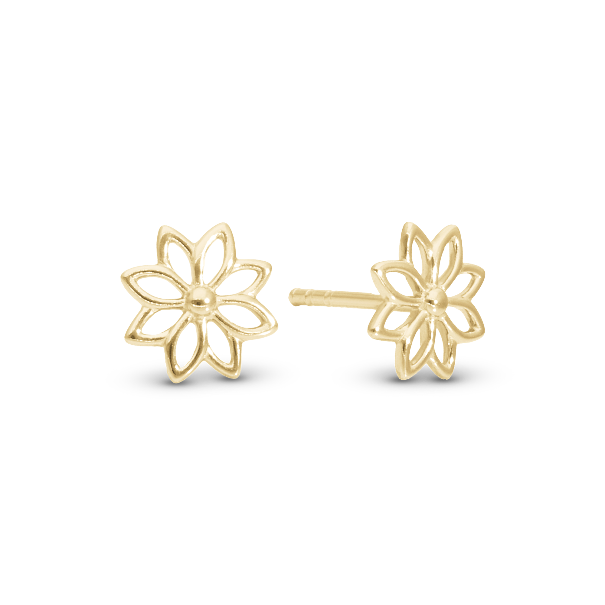 Simple Flower Stud Earrings - Polished Gold Plated Sterling Silver