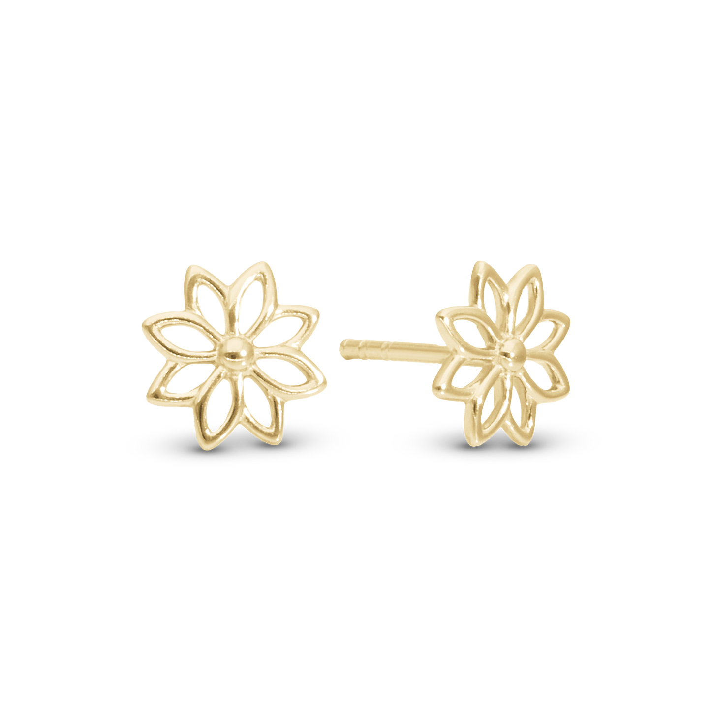 Simple Flower Stud Earrings - Polished Gold Plated Sterling Silver