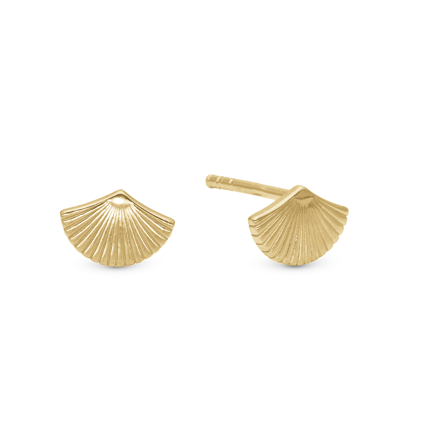 Fan Stud Earrings - Polished Gold Plated Sterling Silver
