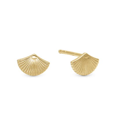 Fan Stud Earrings - Polished Gold Plated Sterling Silver