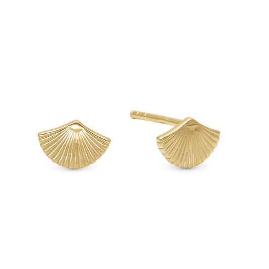 Fan Stud Earrings - Polished Gold Plated Sterling Silver