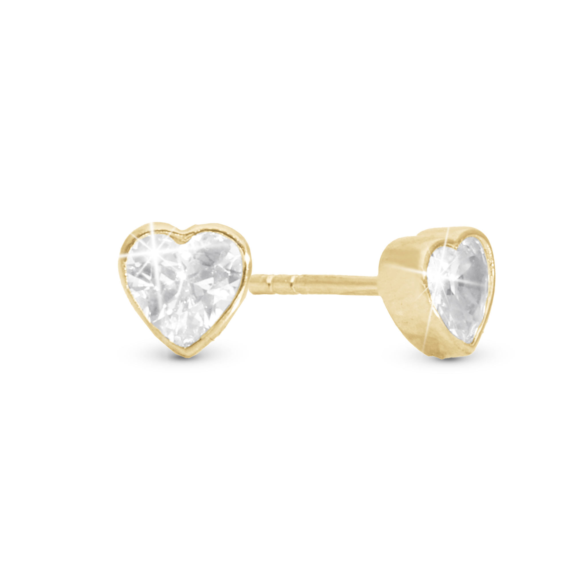 Sparkling Love Stud Earrings - Polished Gold Plated Sterling Silver with 2 white Cubic Zirkonia