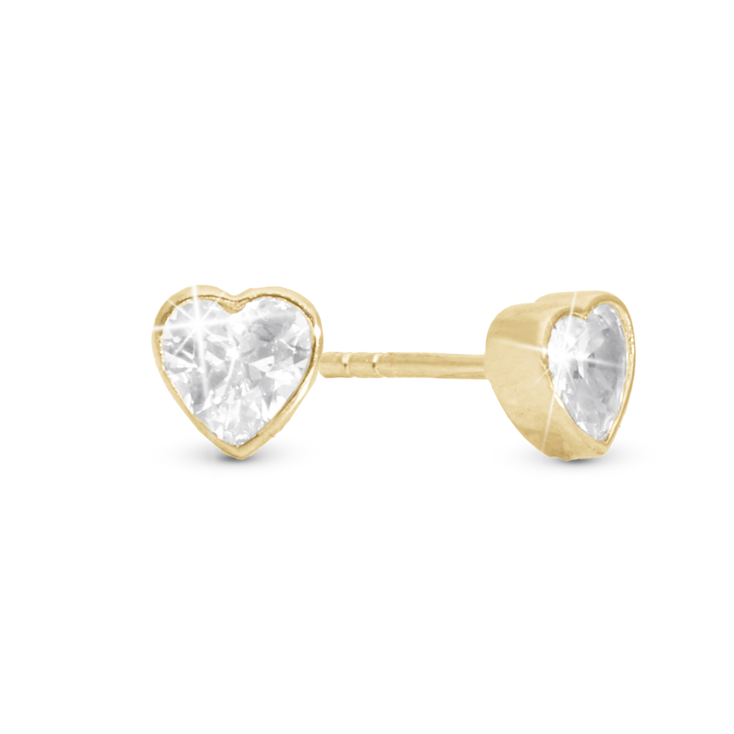 Sparkling Love Stud Earrings - Polished Gold Plated Sterling Silver with 2 white Cubic Zirkonia