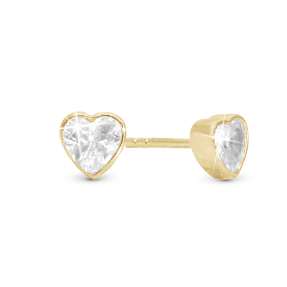Sparkling Love Stud Earrings - Polished Gold Plated Sterling Silver with 2 white Cubic Zirkonia