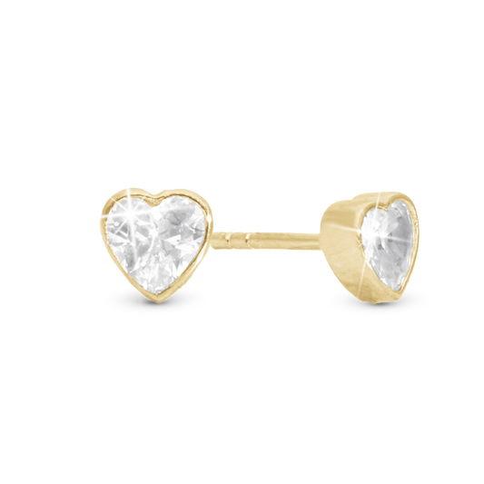 Sparkling Love Stud Earrings - Polished Gold Plated Sterling Silver with 2 white Cubic Zirkonia