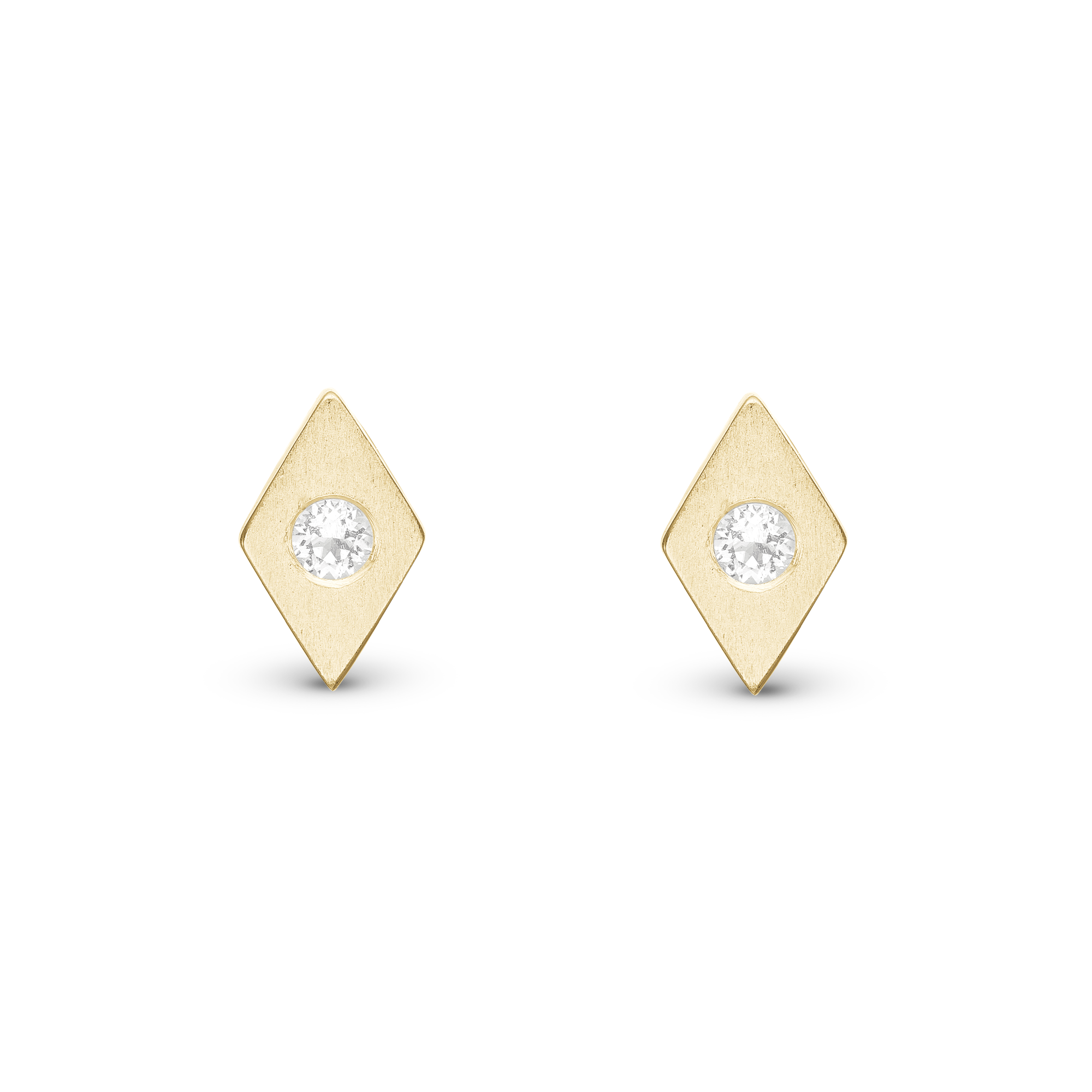 Topaz Kites Stud Earrings - Gold Plated Stud Earrings - Matte Gold Plated Sterling Silver with 2 white Topas