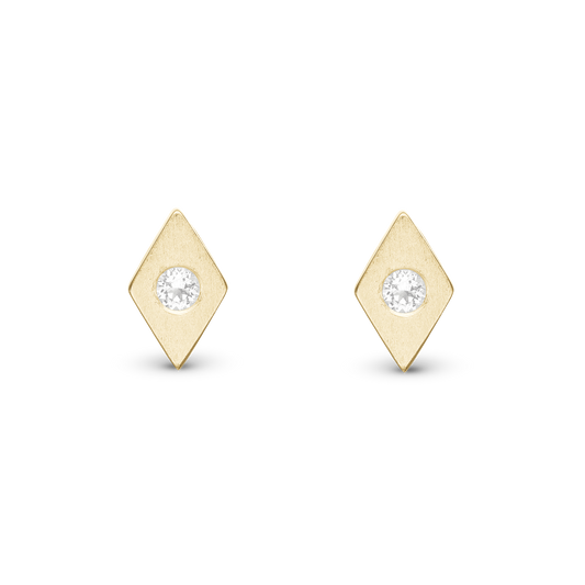 Topaz Kites Stud Earrings - Gold Plated Stud Earrings - Matte Gold Plated Sterling Silver with 2 white Topas